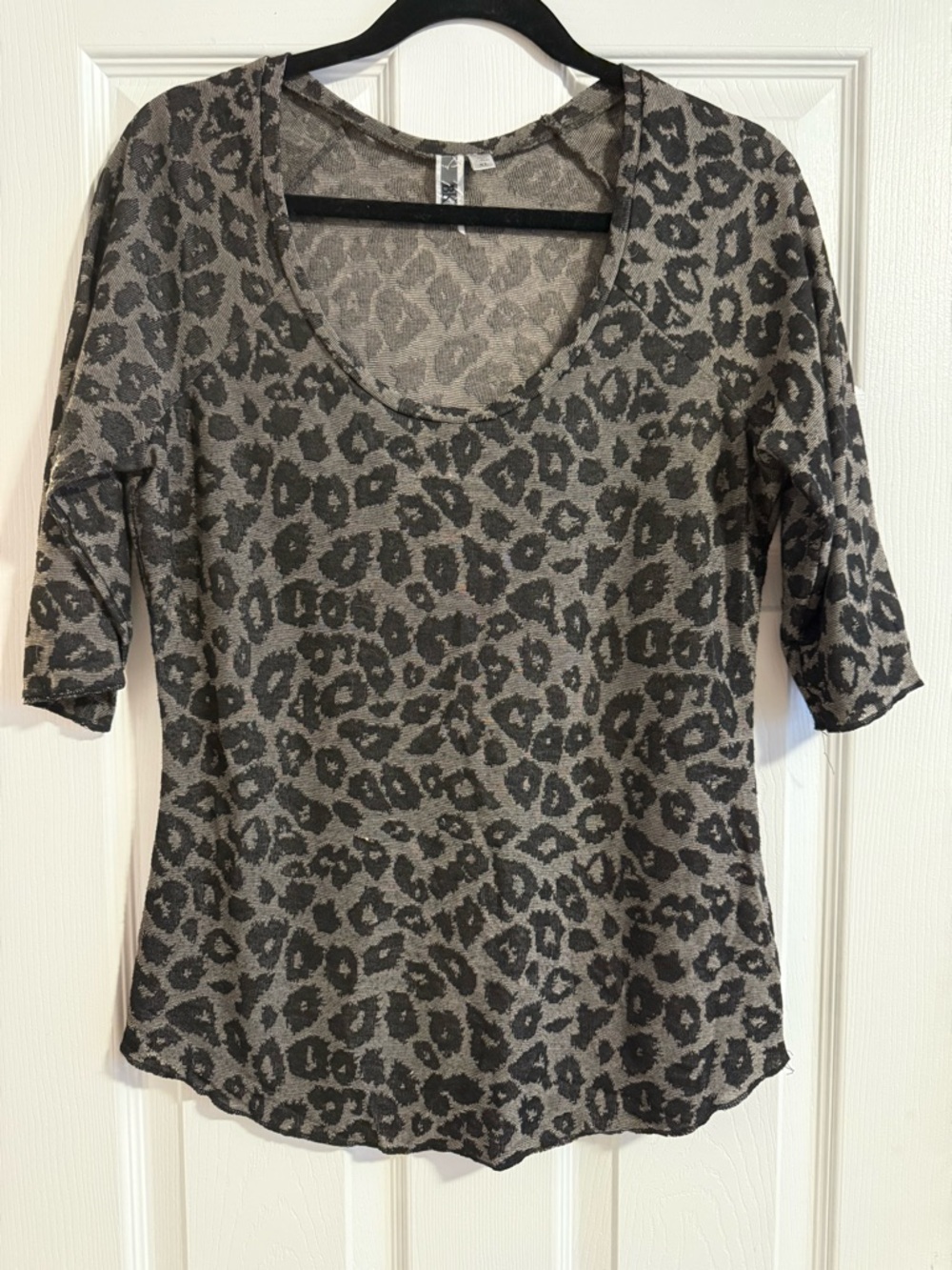 BKE Taupe and Black Leopard Scoop Neck Long Sleeve Tee